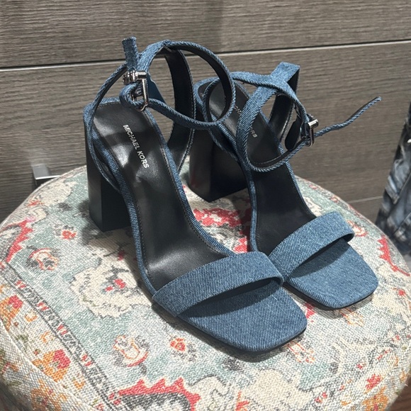 NWOT - Michael Kors Denim Merriam Block Heel Sandals - Picture 1 of 5